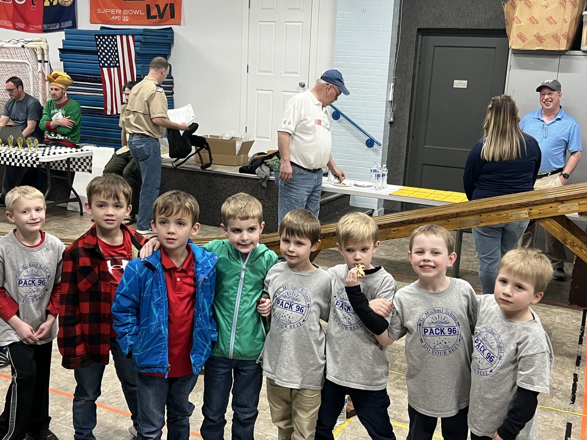 Scouts gathered at the Pinewood Derby